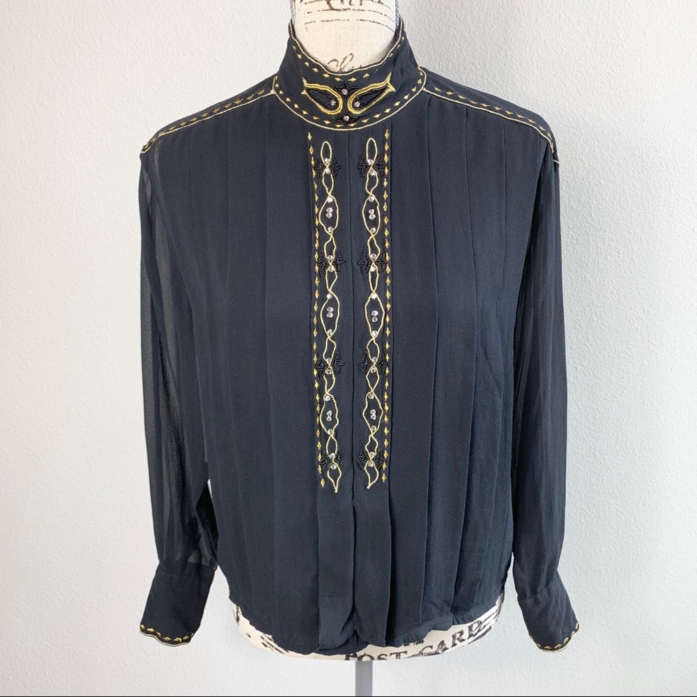 100% silk sheer vintage blouse size small